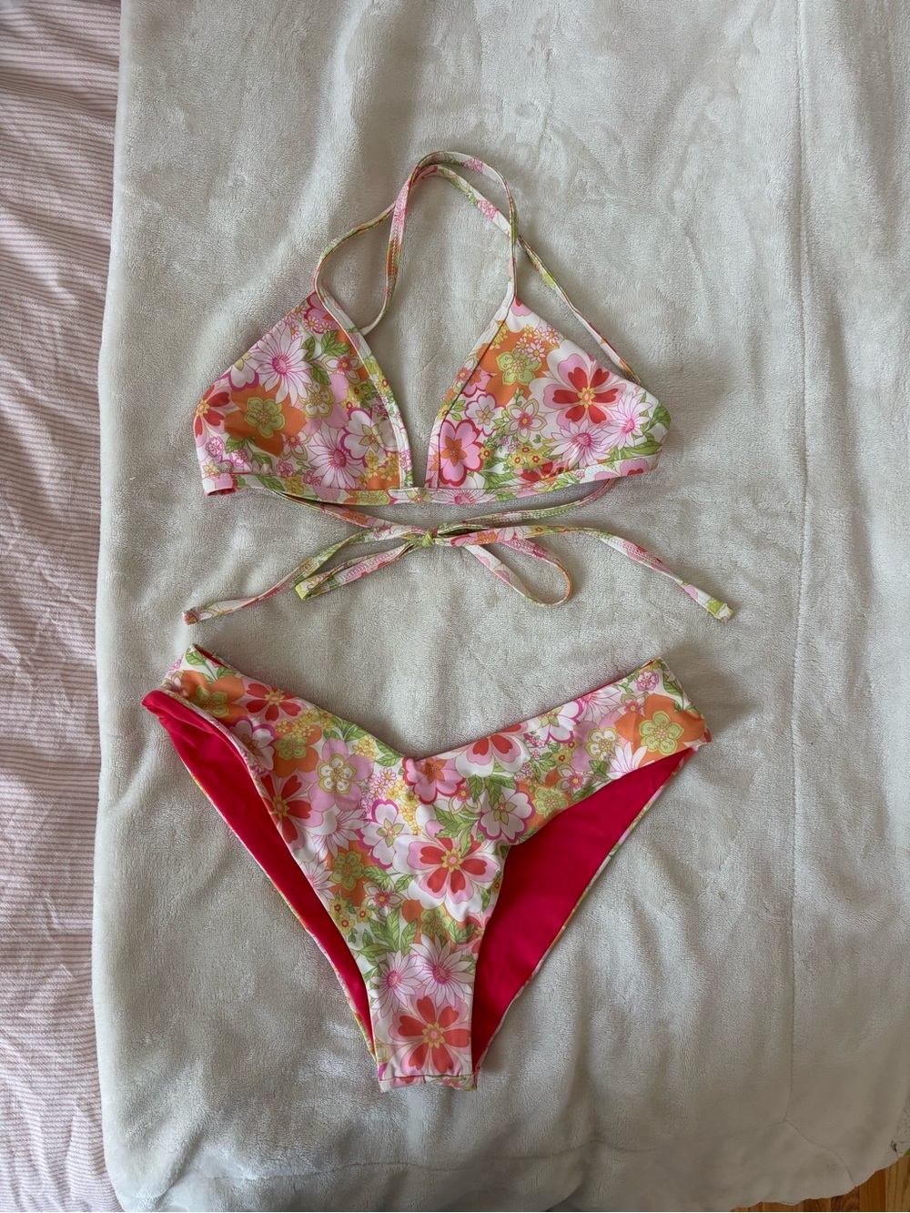 Jolyn Clothing Pink Floral-Trim Bikini Top
